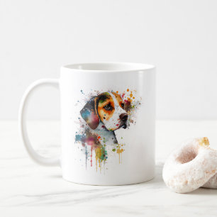 Schattige Beagle Puppy Waterverf AI Art Koffiemok