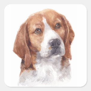 Schattige Beagle Watercolor Portret Hond Moeder Va Vierkante Sticker