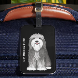 Schattige Bearded Collie Cartoon Hond Bagagelabel