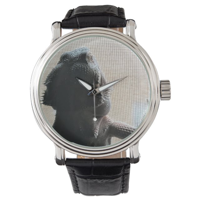 Schattige Bearded Dragon Afbeelding zwart leder Horloge (Voorkant)