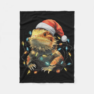 Schattige Bearded Dragon Christmas Lights Santa Ha Fleece Deken