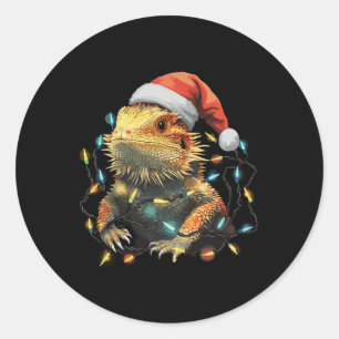 Schattige Bearded Dragon Christmas Lights Santa Ha Ronde Sticker