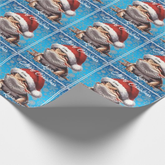 Schattige Bearded Dragon en Santa Hat Cadeaupapier (Hoek)