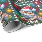 Schattige Bearded Dragon en Santa Hat Cadeaupapier (Rol Hoek)