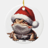 Schattige Bearded Dragon en Santa Hat Keramisch Ornament (Achterkant)