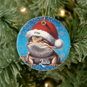 Schattige Bearded Dragon en Santa Hat Keramisch Ornament