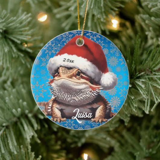 Schattige Bearded Dragon en Santa Hat Keramisch Ornament (Boom)
