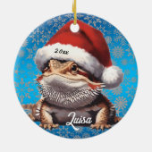 Schattige Bearded Dragon en Santa Hat Keramisch Ornament (Achterkant)