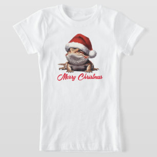 Schattige Bearded Dragon en Santa Hat T-shirt