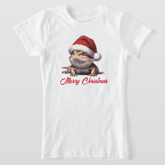 Schattige Bearded Dragon en Santa Hat T-shirt (Laagn)
