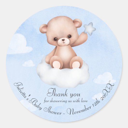 Schattige Bearly Baby shower Bedankt Classic Ronde Sticker (Voorkant)