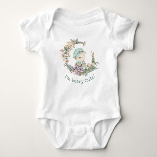 Schattige "BEARY CUTE"-illustratie - Floral Wreate Romper (Voorkant)