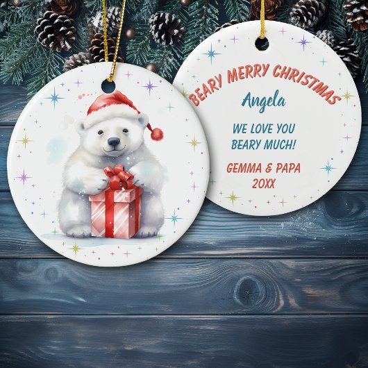 Schattige Beary Prettig Kerstmis Kleinzoon Keramisch Ornament