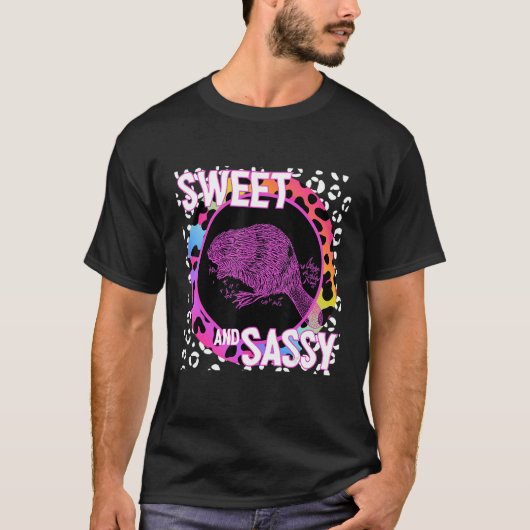 Schattige Beaver 90s Nostalgia Rainbow Leopard Pri T-shirt (Voorkant)