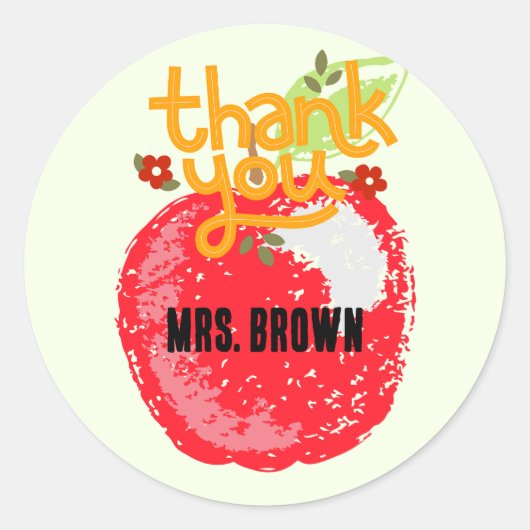 Schattige Bedankt Docent Apple Classic Custom Ronde Sticker (Voorkant)