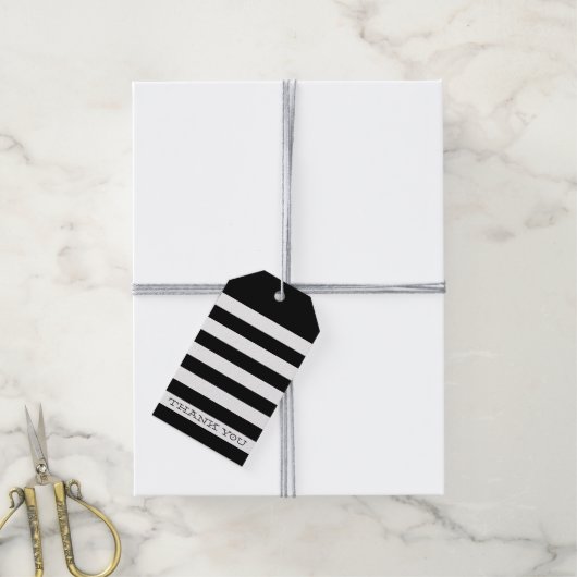 SCHATTIGE BEDANKT LABEL modern stripe eenvoudig zw Cadeaulabel (Met Touw)