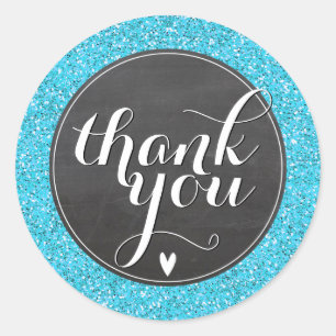 SCHATTIGE BEDANKT SEAL modern plain glitter aqua b Ronde Sticker