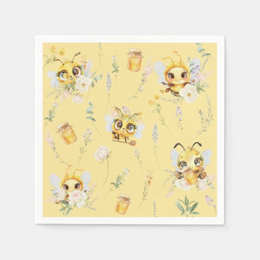 Schattige Bee Baby en Wildflower Papier Servet (Voorkant)