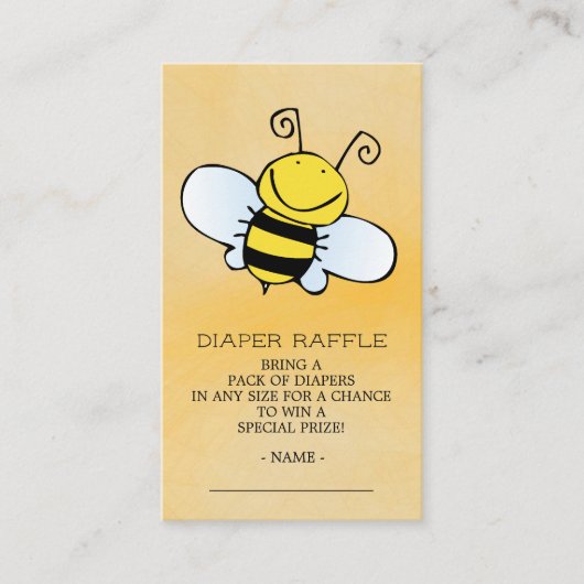 Schattige Bee Baby shower Luier Raffle Ticket Informatiekaartje (Voorkant)