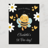 Schattige Bee Girl's 1e Verjaardagsfeest Uitnodiging Briefkaart (Voorkant)