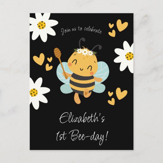 Schattige Bee Girl's 1e Verjaardagsfeest Uitnodiging Briefkaart (Voorkant)