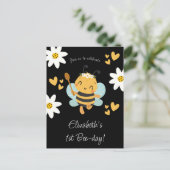 Schattige Bee Girl's 1e Verjaardagsfeest Uitnodiging Briefkaart (Staand voorkant)