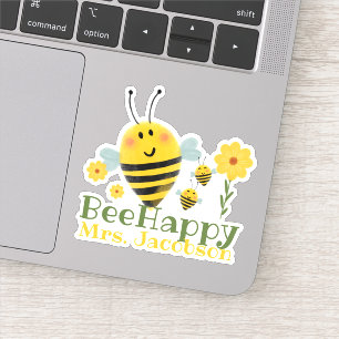 Schattige Bee Happy Teacher Gezegde Waterverf Bee Sticker