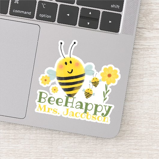 Schattige Bee Happy Teacher Gezegde Waterverf Bee Sticker (Detail)