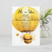Schattige Bee Hij of Zij Hete Luchtballon Geslacht Kaart (Staand voorkant)