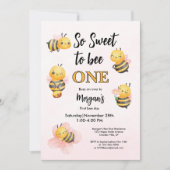 Schattige Bee One Pink Black eerste verjaardagsfee Kaart (Voorkant)