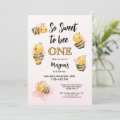 Schattige Bee One Pink Black eerste verjaardagsfee Kaart (Staand voorkant)