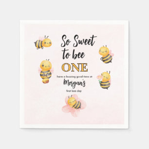 Schattige Bee One Pink Black eerste verjaardagsfee Servet