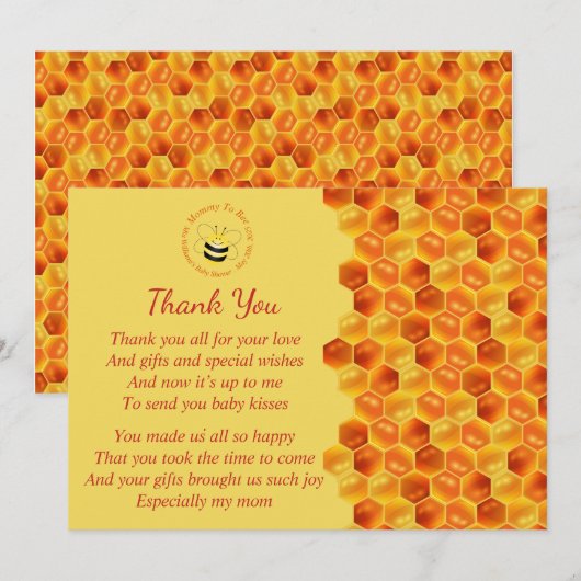 Schattige Bee Theme Baby shower Dank u Kaart (Voorkant / Achterkant)
