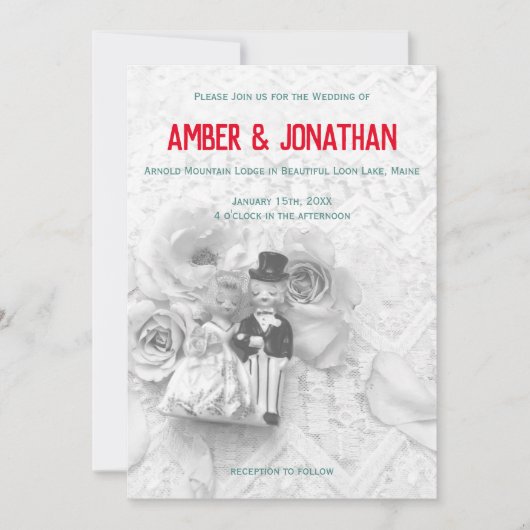 schattige beeldjes en kant bruiloft uitnodiging II (Voorkant)