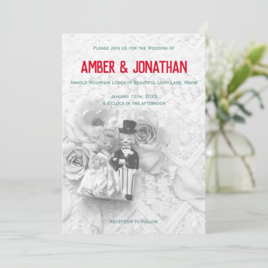 schattige beeldjes en kant bruiloft uitnodiging II (Staand voorkant)