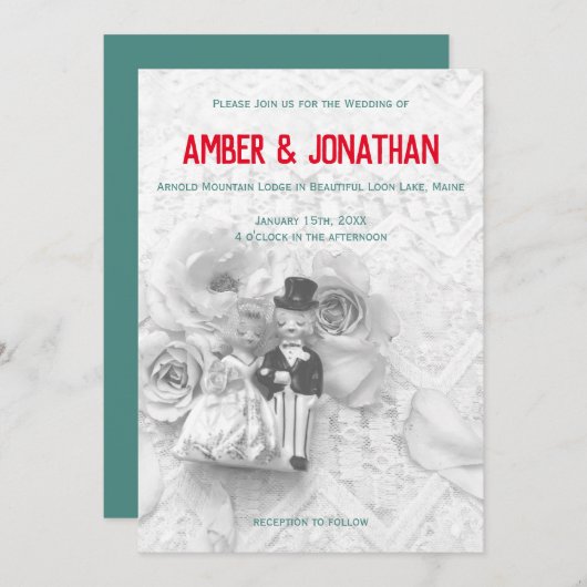 schattige beeldjes en kant bruiloft uitnodiging II (Voorkant / Achterkant)