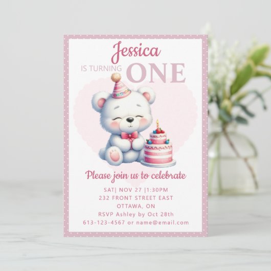 Schattige Beer 1e verjaardag van kinderen Kaart (Staand voorkant)