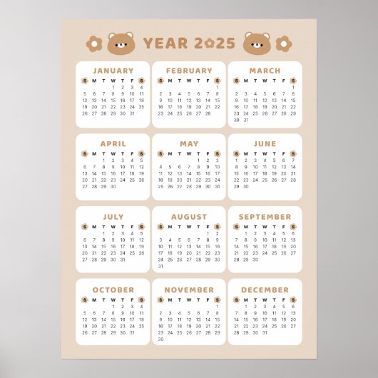 Schattige Beer 2025 Kalender Poster (Voorkant)