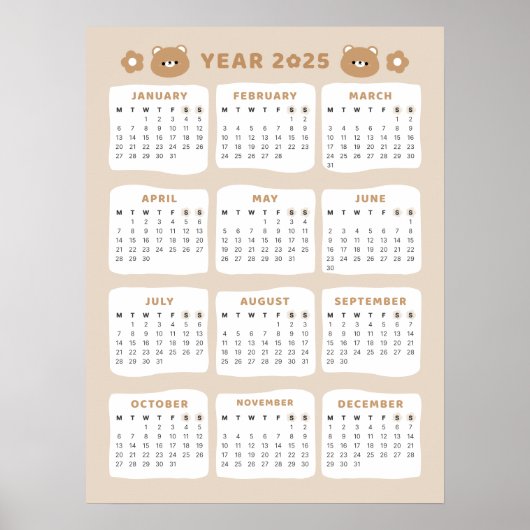Schattige Beer 2025 Kalender Poster (Voorkant)