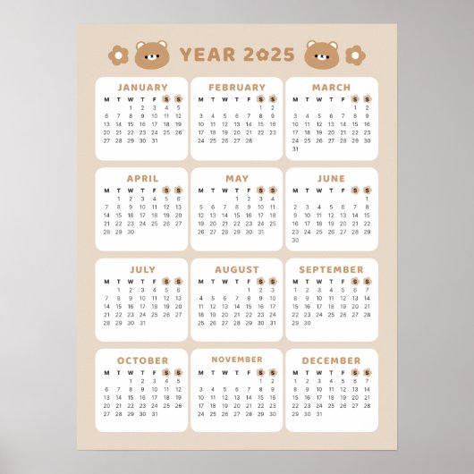 Schattige Beer 2025 Kalender Poster (Voorkant)