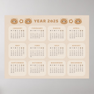 Schattige Beer 2025 Kalender Poster