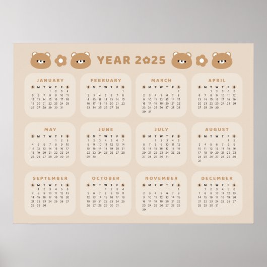 Schattige Beer 2025 Kalender Poster (Voorkant)