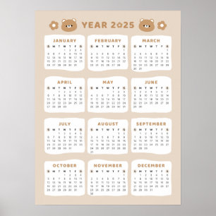 Schattige Beer 2025 Kalender Poster