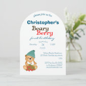 Schattige Beer Aardbeien Beary Berry Eerste Verjaa Kaart (Staand voorkant)