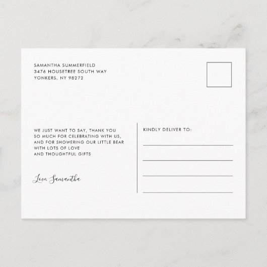 Schattige Beer Baby shower Dank u Uitnodiging Briefkaart (Achterkant)