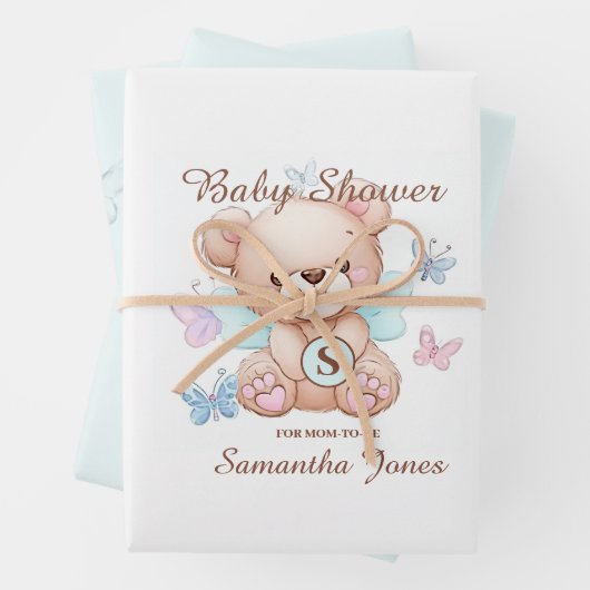 Schattige Beer Baby shower Gepersonaliseerd inpakp Inpakpapier Vel (In situ)
