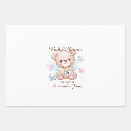 Schattige Beer Baby shower Gepersonaliseerd inpakp Inpakpapier Vel (Voorkant)