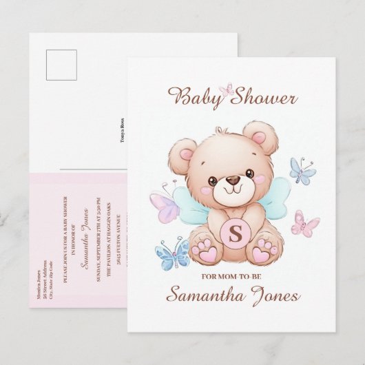 Schattige Beer Baby shower Invitation Briefkaart (Voorkant / Achterkant)