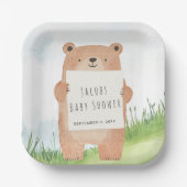 Schattige Beer Baby shower rustiek bos Papieren Bordje (Voorkant)