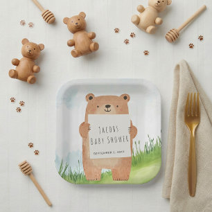 Schattige Beer Baby shower rustiek bos Papieren Bordje